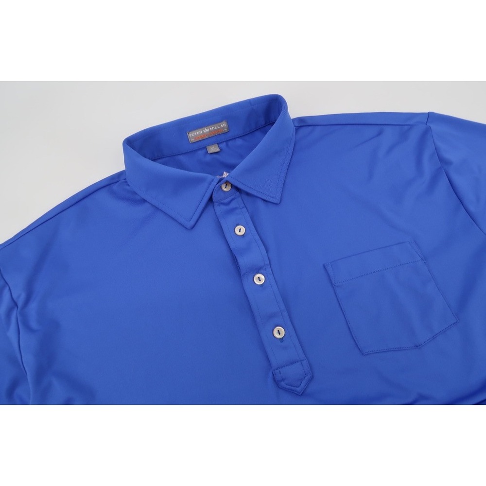 Peter Millar Summer Comfort Polo Shirt Mens XL Blue Short Bridge Stone Golf Tour